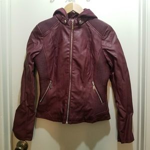 Guess Faux-Leather Jacket with Hoodie